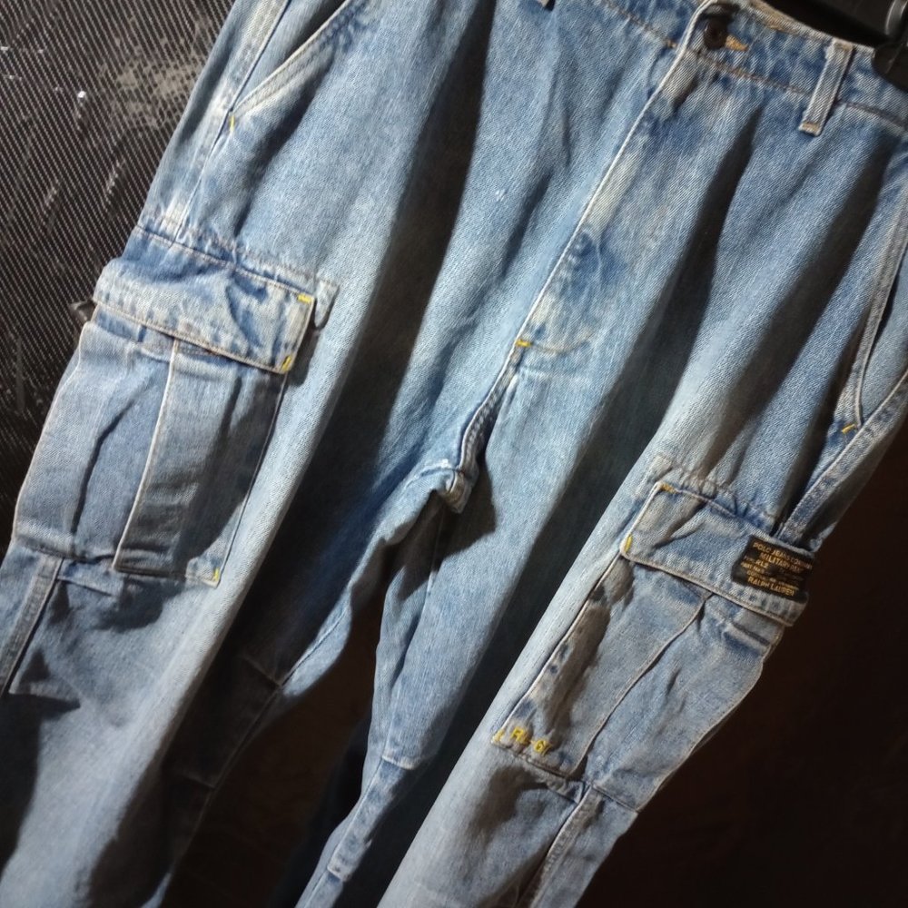 Vtg 90s Ralph Lauren Military Type RL2 Cargo Jeans Mens Size 32Lx34W